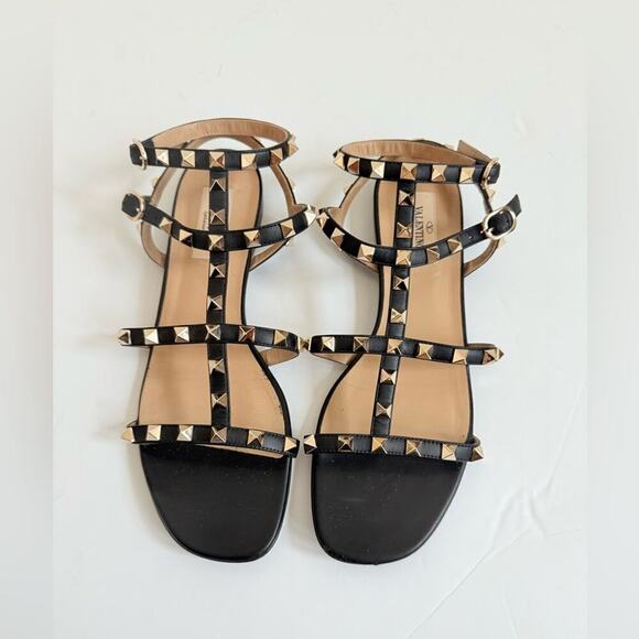 Valentino Garavani Black leather Gladiator caged Rockstud flat sandals EU 38 - Picture 3 of 13